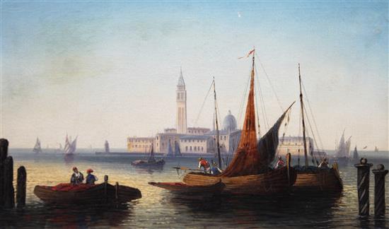 H. Clemy (19th C. French) View of Venice with fishing boats, 16 x 26.5in.